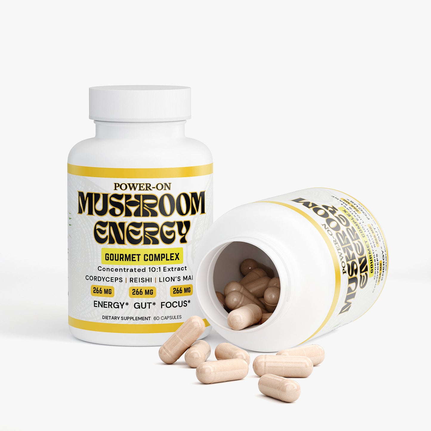 Mushroom Energy Capsules (10:1 Extract) - Relief from Stress, Burnout, & Fatigue (60 Capsules)